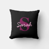 Mooie aanpasbare roze & zwarte monogram script kussen (Voorkant)