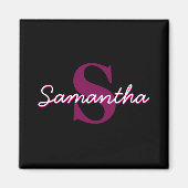 Mooie aanpasbare roze & zwarte monogram script magneet (Voorkant)