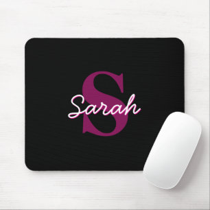 Mooie aanpasbare roze & zwarte monogram script muismat