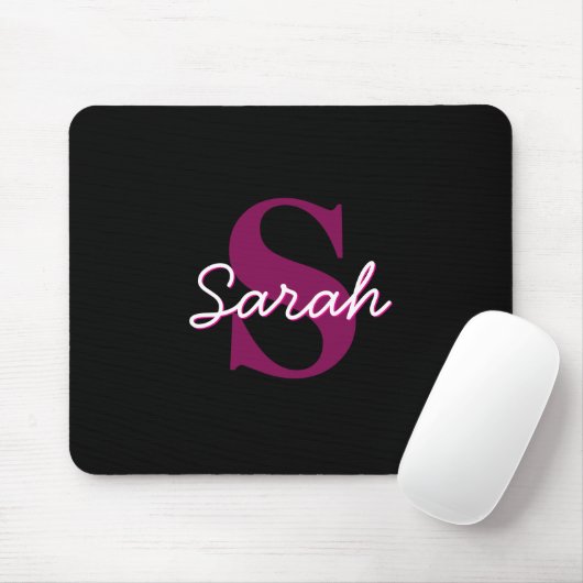 Mooie aanpasbare roze & zwarte monogram script muismat (Met muis)
