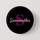 Mooie aanpasbare roze & zwarte monogram script ronde button 5,7 cm (Voorkant)