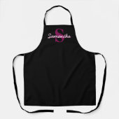 Mooie aanpasbare roze & zwarte monogram script schort (Voorkant)