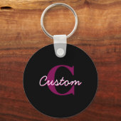 Mooie aanpasbare roze & zwarte monogram script sleutelhanger (Achterkant)