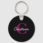 Mooie aanpasbare roze & zwarte monogram script sleutelhanger (Achterkant)