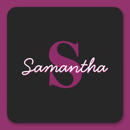 Mooie aanpasbare roze & zwarte monogram script vierkante sticker