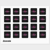 Mooie aanpasbare roze & zwarte monogram script vierkante sticker (Vel)