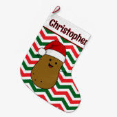 Mooie Aardappel Chevron Patroon Aangepaste Bericht Grote Kerstsok (Voorkant (Hangend))
