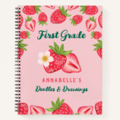 Mooie aardbei aangepaste naam roze kids basisschoo notitieboek (Voorkant)