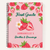 Mooie aardbei aangepaste naam roze kinderen basiss notitieboek (Voorkant)