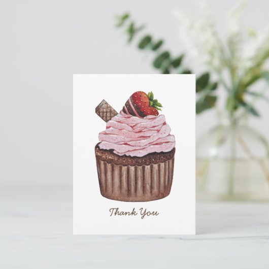 Mooie aardbei-cupcake in waterverf briefkaart (Staand voorkant)