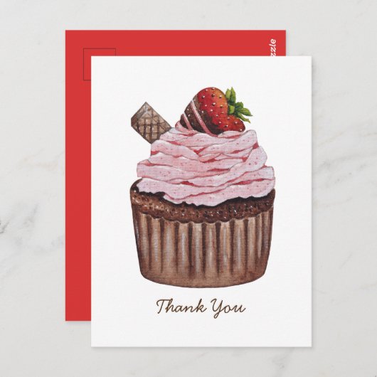 Mooie aardbei-cupcake in waterverf  briefkaart (Voorkant / Achterkant)