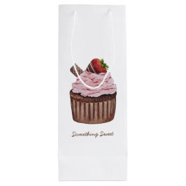 Mooie Aardbei Cupcake in Waterverf  Wijn Cadeautas