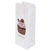 Mooie Aardbei Cupcake in Waterverf  Wijn Cadeautas (Voorkant Gekanteld)