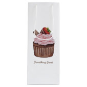 Mooie Aardbei Cupcake in Waterverf  Wijn Cadeautas (Voorkant)