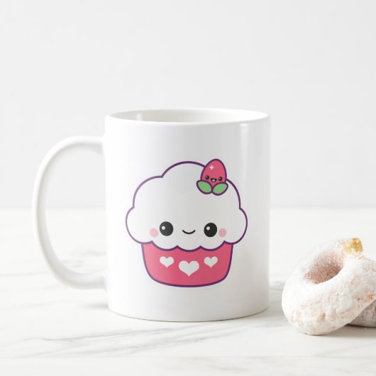 Mooie aardbei-cupcake koffiemok (Met donut)