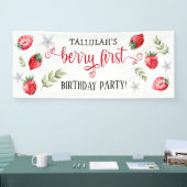 Mooie Aardbei 'Eerste Bes' 1e Verjaardag Spandoek (Beurs)