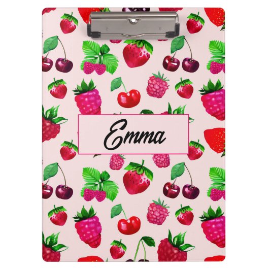 Mooie Aardbei Fruit Monogram Kinderen Klembord (Voorkant)