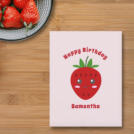 Mooie Aardbei Gelukkige Verjaardag Roze Briefkaart