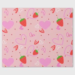 Mooie Aardbei & Hartjes Naadloos Patroon Cadeaupapier