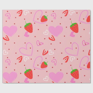 Mooie Aardbei & Hartjes Naadloos Patroon Cadeaupapier