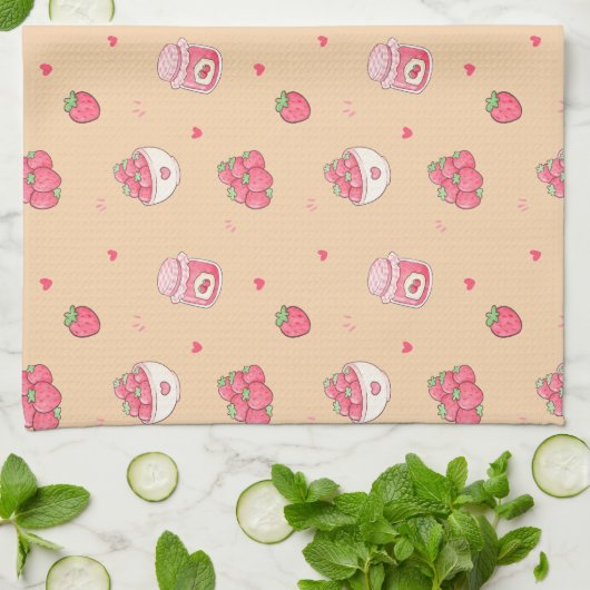 Mooie aardbei patroon keukenhanddoek (Gevouwen)