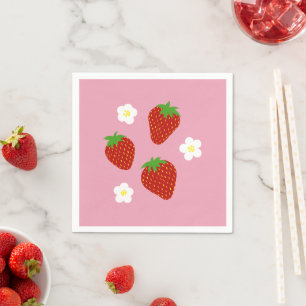 Mooie Aardbei Patroon op Roze Achtergrond Servet