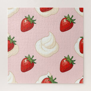 Mooie Aardbei Witte Slagroom Patroon Legpuzzel