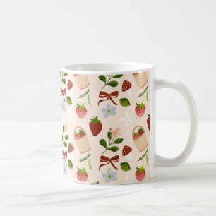 Mooie Aardbeien Cottagecore Naadloos Patroon Koffiemok