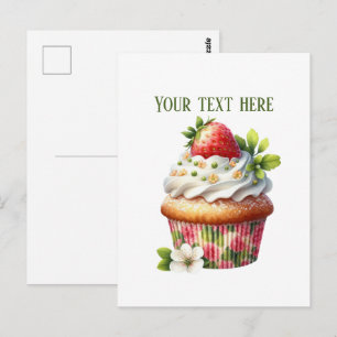 Mooie aardbeien cupcake voeg bericht bedrijf naam briefkaart