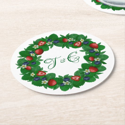 Mooie aardbeien en bosbessen krans onderzetters (Gebogen)