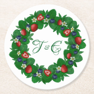 Mooie aardbeien en bosbessen krans onderzetters