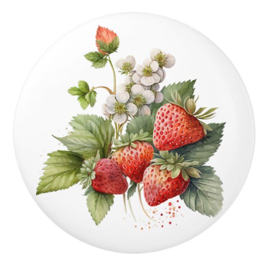 Mooie aardbeien keramische knop (Voorkant)