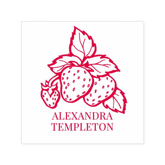 Mooie aardbeien met bladeren naam zelfinktende stempel (Design)