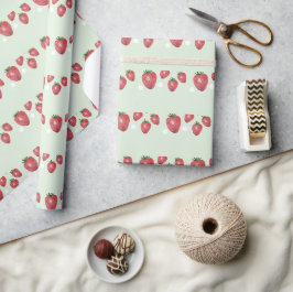 Mooie aardbeien waterverf handgeschilderd op mint cadeaupapier