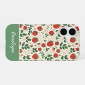 Mooie aardbeiendesign met aangepaste naam   iPhone 16 hoesje (Achterkant horizontaal)