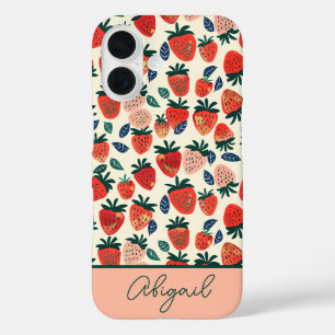 Mooie aardbeiendesign met eigen naam   iPhone 16 hoesje