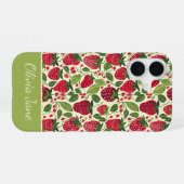 Mooie aardbeiendesign met eigen naam iPhone 16 hoesje (Achterkant horizontaal)