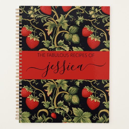 Mooie aardbeienpatroon script naam Recept Planner (Voorkant)
