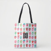 Mooie aardbeienprint monogram zomer markt tote bag (Voorkant)