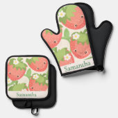 Mooie Aardbeientuin Ovenwant & Pannenlap Set (Voorkant / Achterkant)