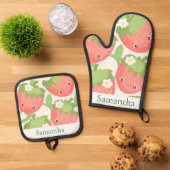Mooie Aardbeientuin Ovenwant & Pannenlap Set (Top down)