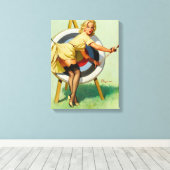 Mooie aartsheet - Retro Pin Up Girl Canvas Afdruk (Insitu (Houten vloer))