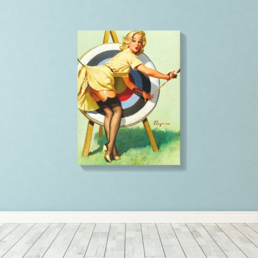 Mooie aartsheet - Retro Pin Up Girl Canvas Afdruk (Insitu (Houten vloer))
