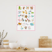 Mooie ABC's | Kleurrijk roze frame dier alfabet Poster (Keuken)