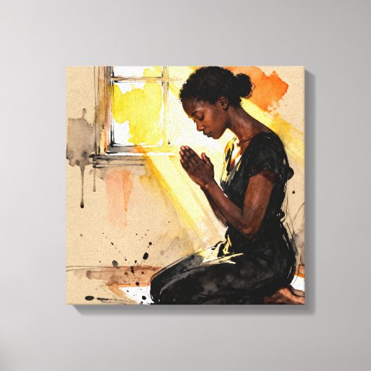 Mooie abstracte Afro-Amerikaanse vrouw bidt Canvas Afdruk (Voorkant)