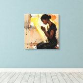 Mooie abstracte Afro-Amerikaanse vrouw bidt Canvas Afdruk (Insitu (Houten vloer))