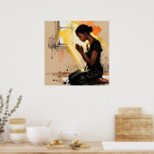 Mooie abstracte Afro-Amerikaanse vrouw bidt Poster (Keuken)