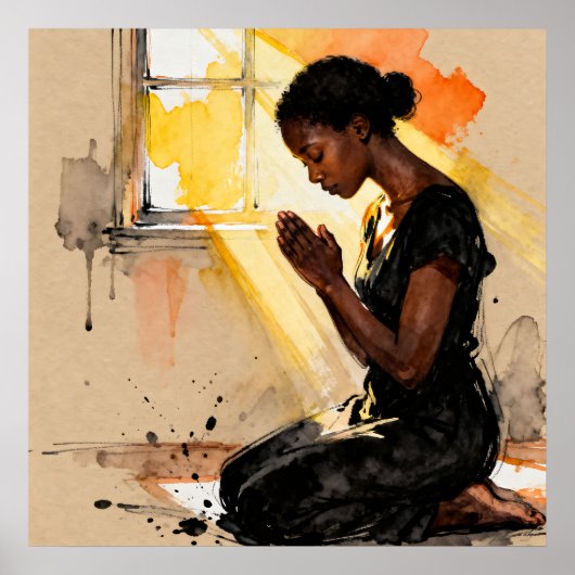Mooie abstracte Afro-Amerikaanse vrouw bidt Poster (Voorkant)