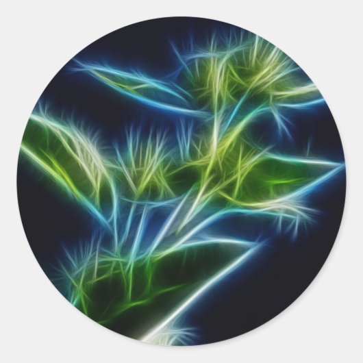 Mooie Abstracte Blauwgroen limoen groene bloemkuns Ronde Sticker (Voorkant)