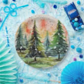 Mooie Abstracte kerstbomen gloeiende lucht Papieren Bordje (Feest)